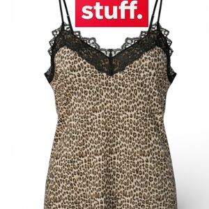 Everleigh Animal Print Cami Crinkle Release Pleate black lace accent Size S